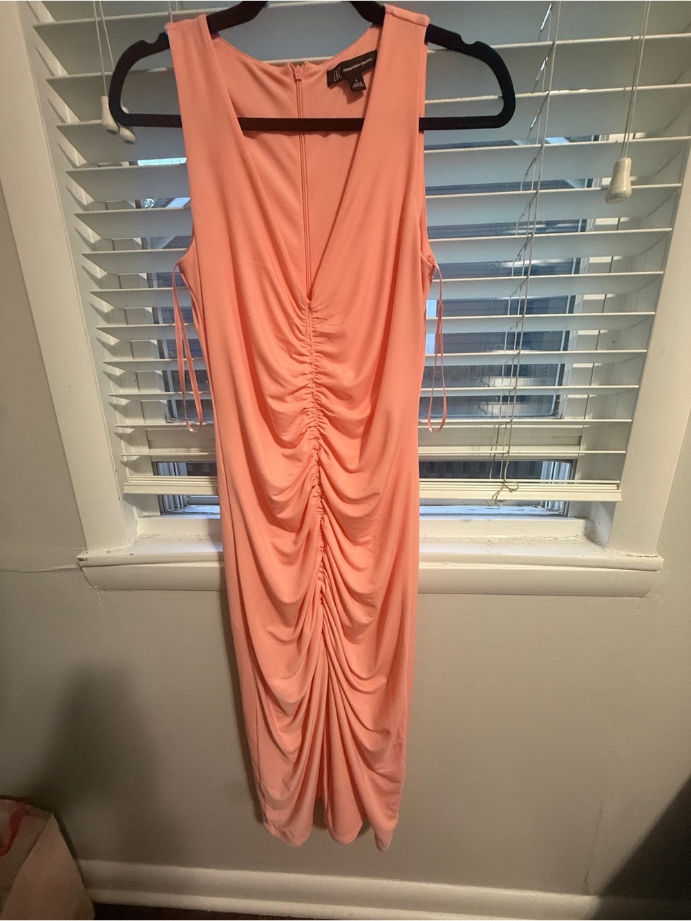 INC International Concepts Peach Ruched Sleeveless Midi Dress with Side Ties